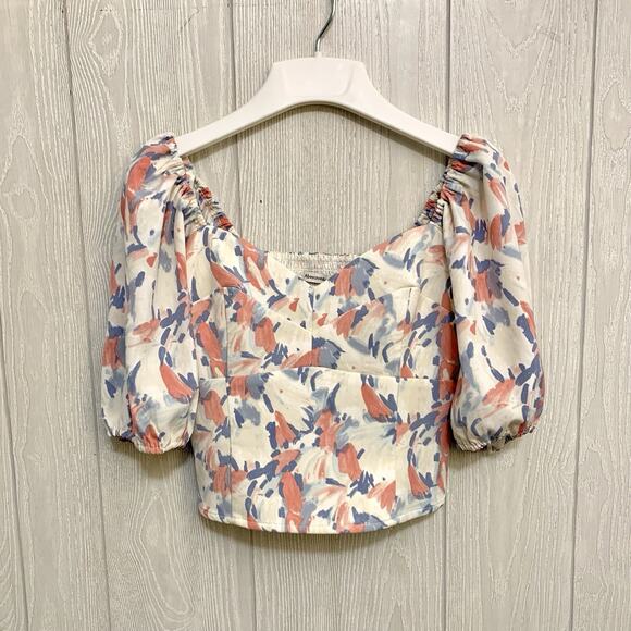 Abercrombie & Fitch Blue Pink Crop Blouse Top Small - Picture 2 of 5